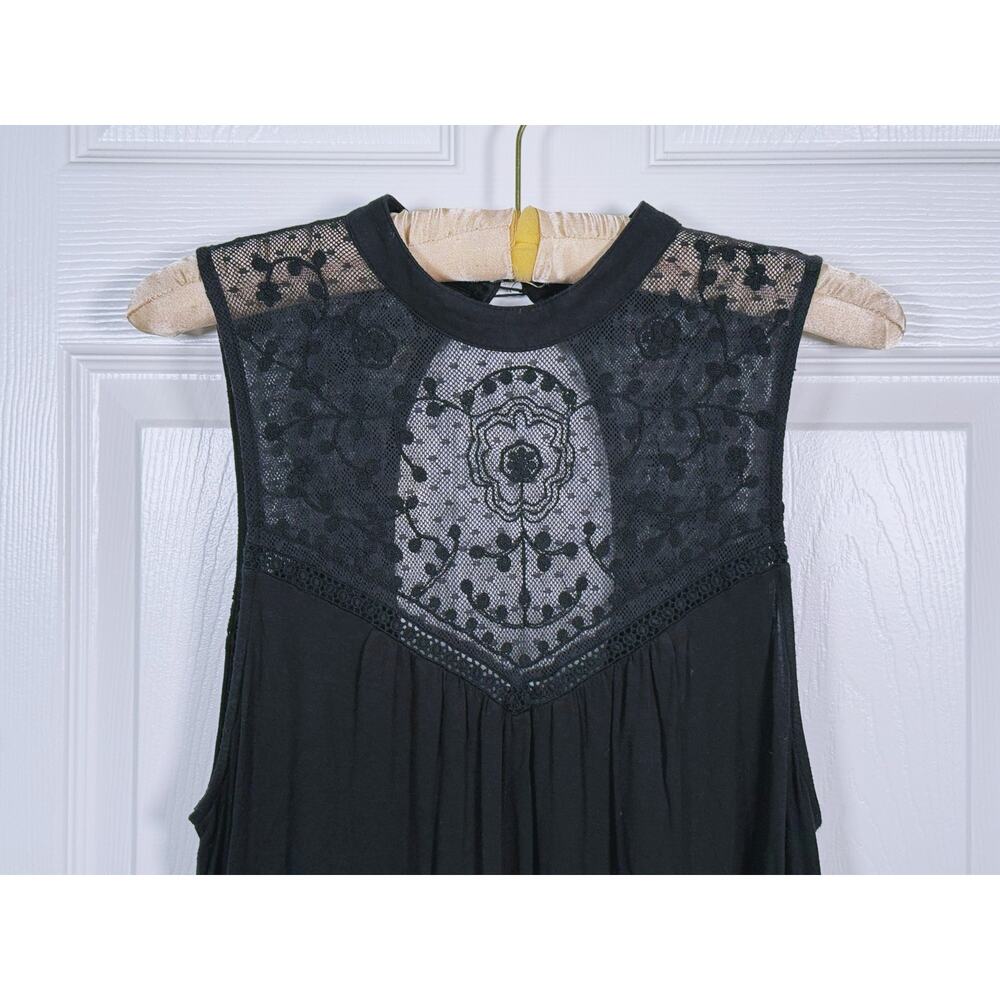 Vintage American Eagle Y2K Lace Yoke Swing Dress Size L Black Boho Fairy Grunge - Picture 5 of 10